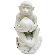 Large 14" White Glazed Porcelain Monkey Holding Peach