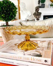 1970s Amber Glass Round Cake Stand
