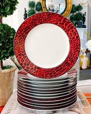 Neiman Marcus Red Leopard Plates, Set Of 12