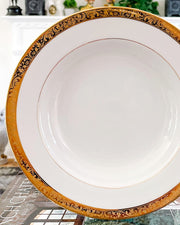 Set Of 5 Gold Encrusted Band Rim Soup Bowls