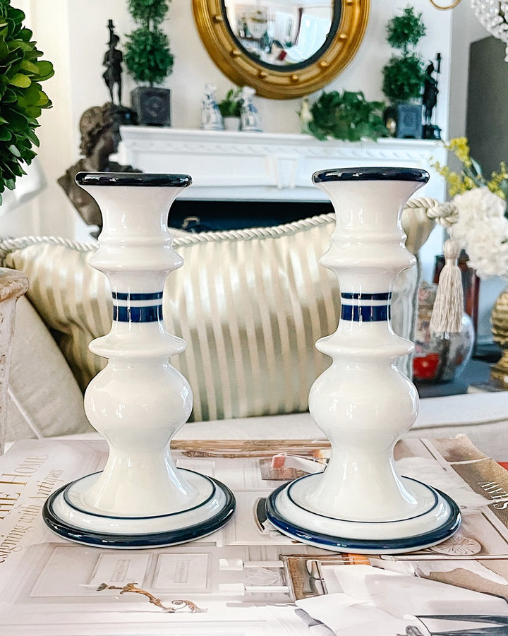 Navy Blue & White Scandinavian Candlesticks