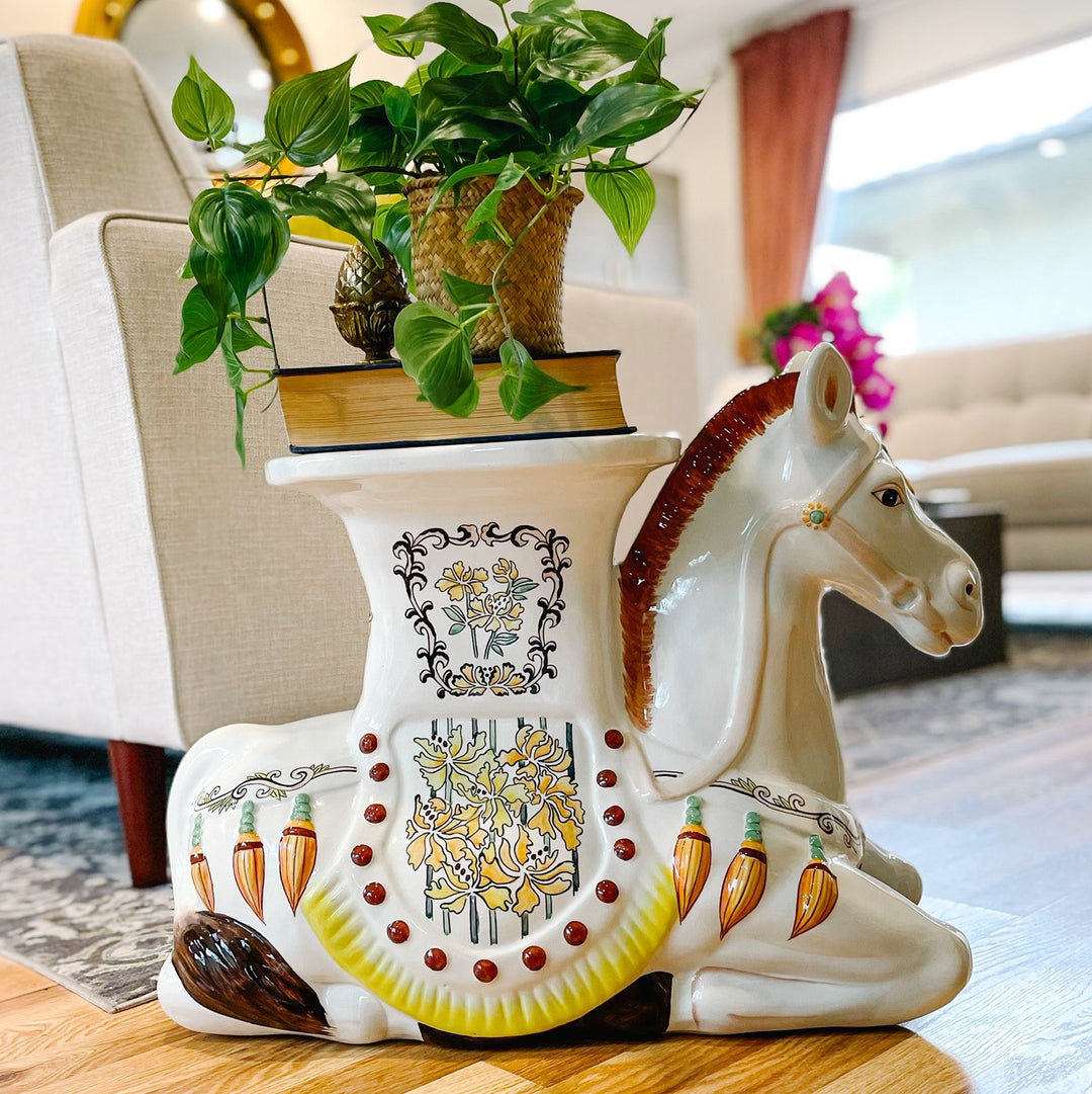 Vintage Hollywood Regency Horse Garden Stool