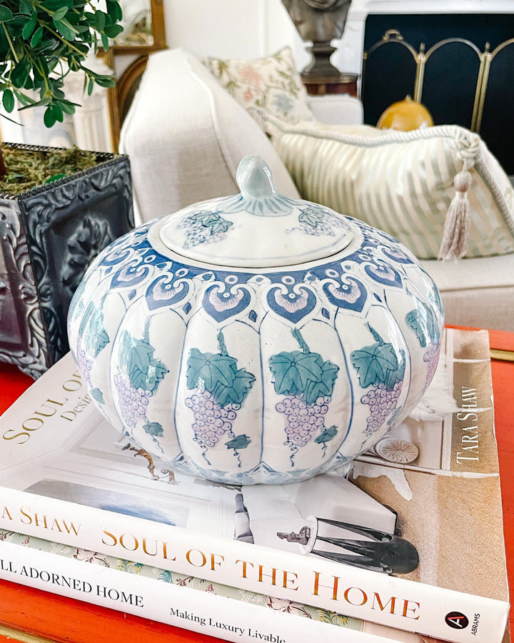 Chinoiserie Porcelain Pumpkin Ginger Jar