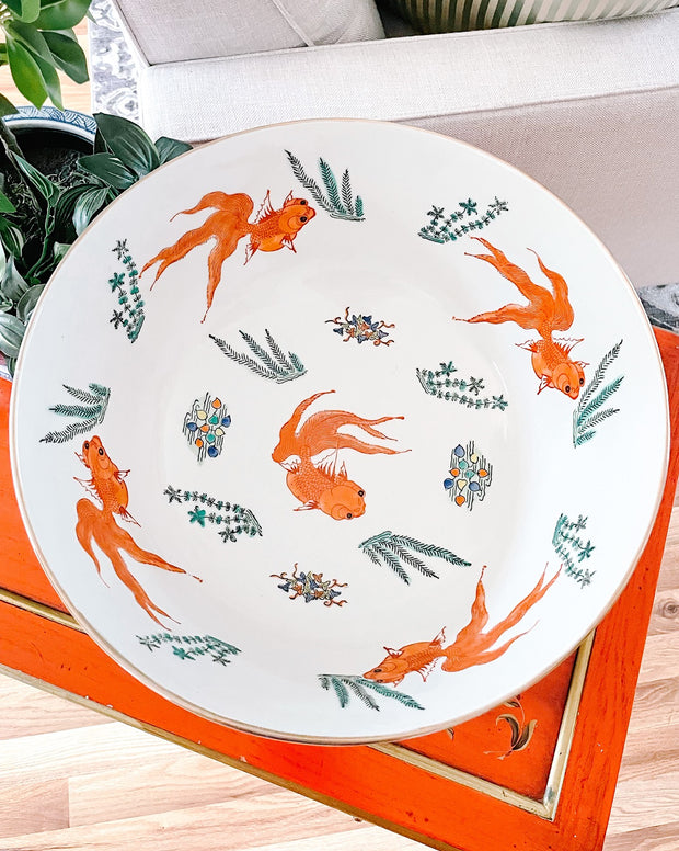 X-Large 14" Coral Phoenix Bowl With Koi Fish