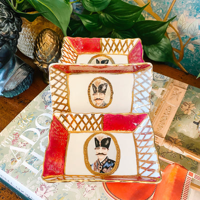 Four Vintage Naser al-Din Shah Qajar Portrait Dishes