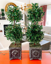 25" Faux Boxwood Topiaries In Tole French Orangerie Planters