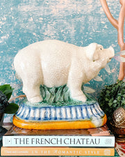Adorable Large Majolica Pedestal Pig