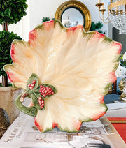 Italian Majolica Maple Leaf Tray With Branch Handle