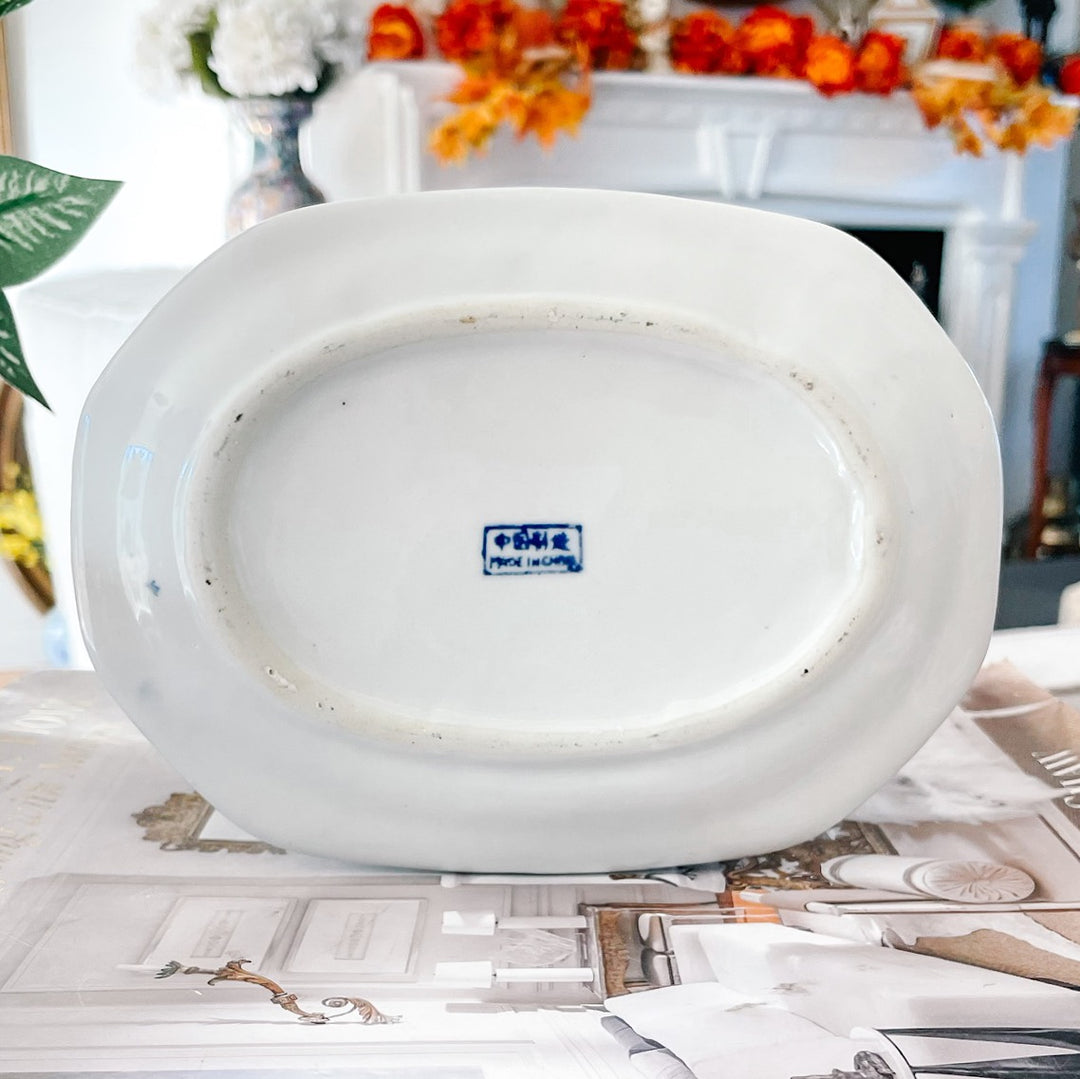 Blue & White Chinoiserie Sauce Dish With Ladle & Underplate