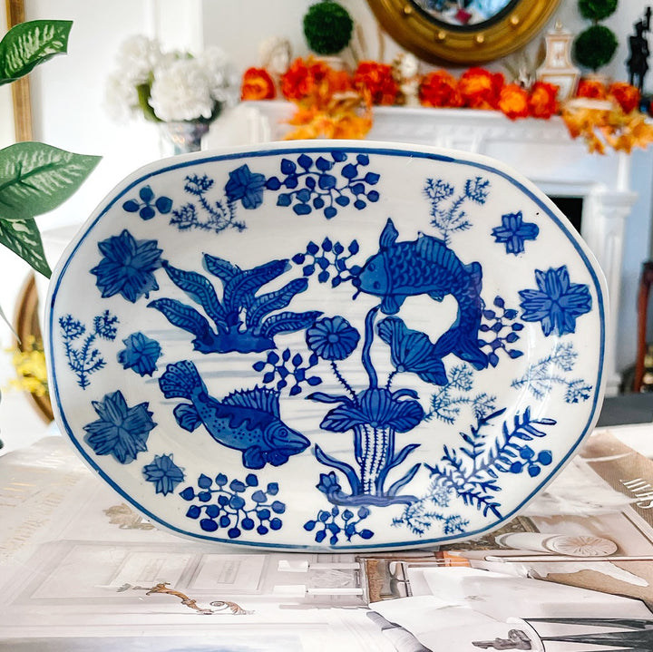 Blue & White Chinoiserie Sauce Dish With Ladle & Underplate