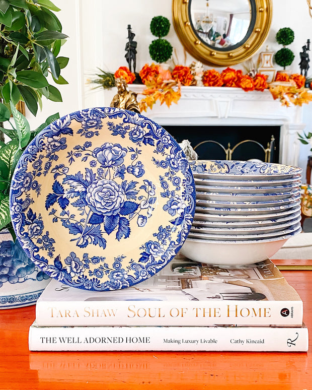 Spode Blue & Yellow Soup Bowls, Set Of 12