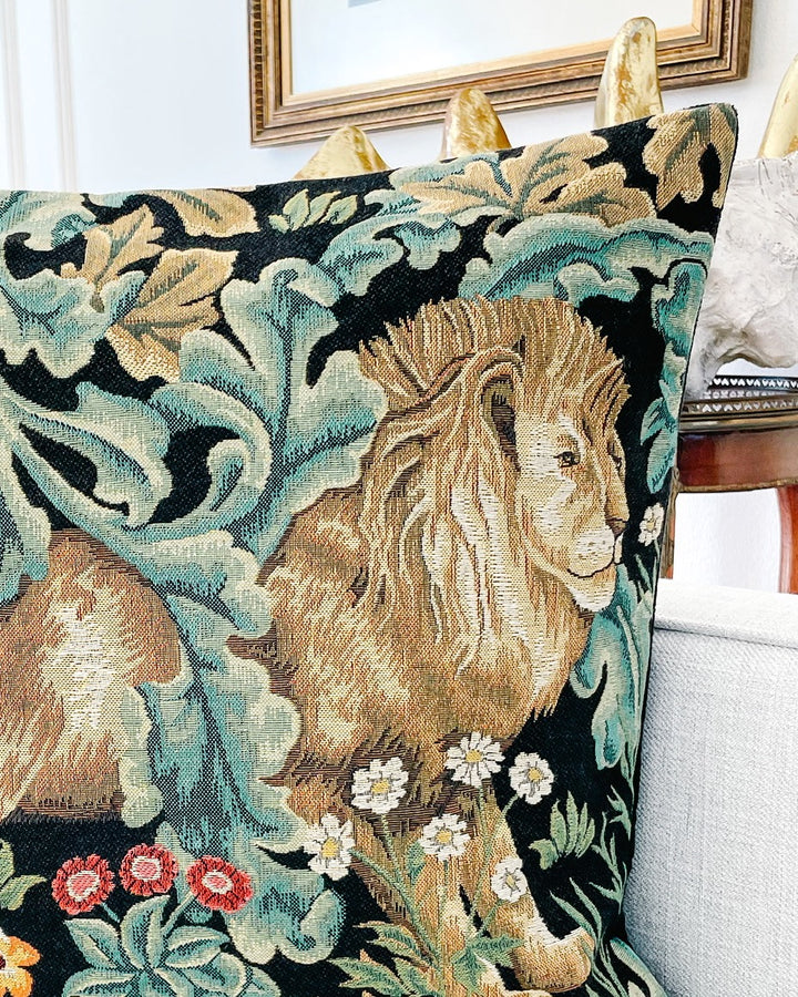 European Tapestry Forest Lion Pillow Cover