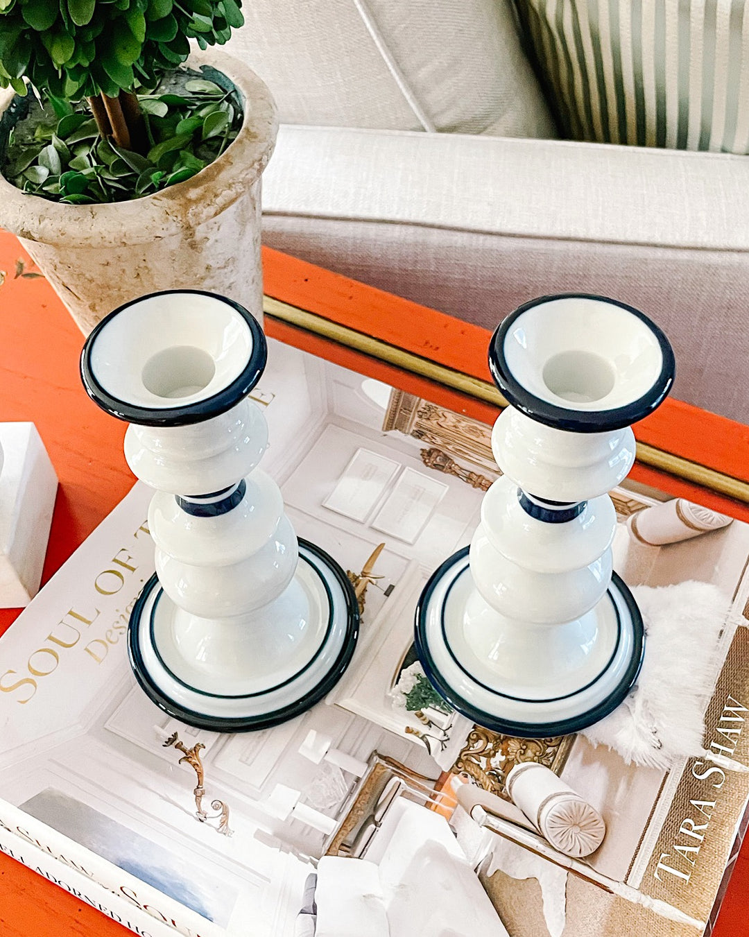 Navy Blue & White Scandinavian Candlesticks