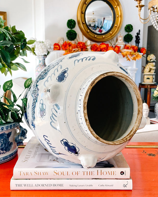 XL Chinoiserie Blue & White Imperial Dragon Temple Jar