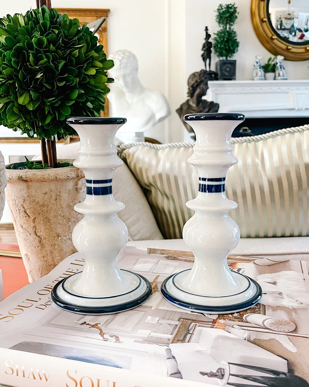 Navy Blue & White Scandinavian Candlesticks