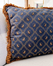 Vintage 24" Navy Blue Chinoiserie Monkeys Pillow