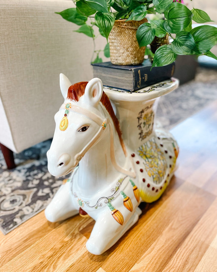 Vintage Hollywood Regency Horse Garden Stool