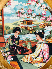 Original Large Needlepoint Of Japanese Geisha Court