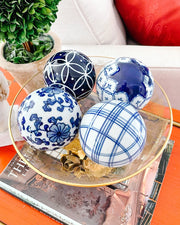 Set Of 4 Blue & White Porcelain Carpet Balls