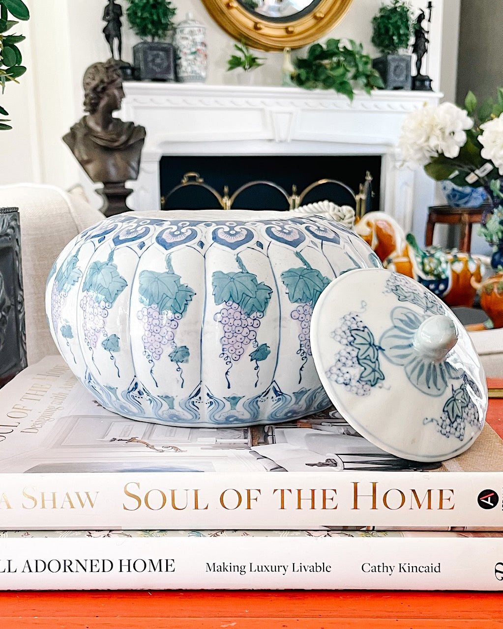 Chinoiserie Porcelain Pumpkin Ginger Jar