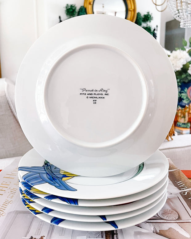 1970s Fitz & Floyd Tropical Parrot Salad Plates