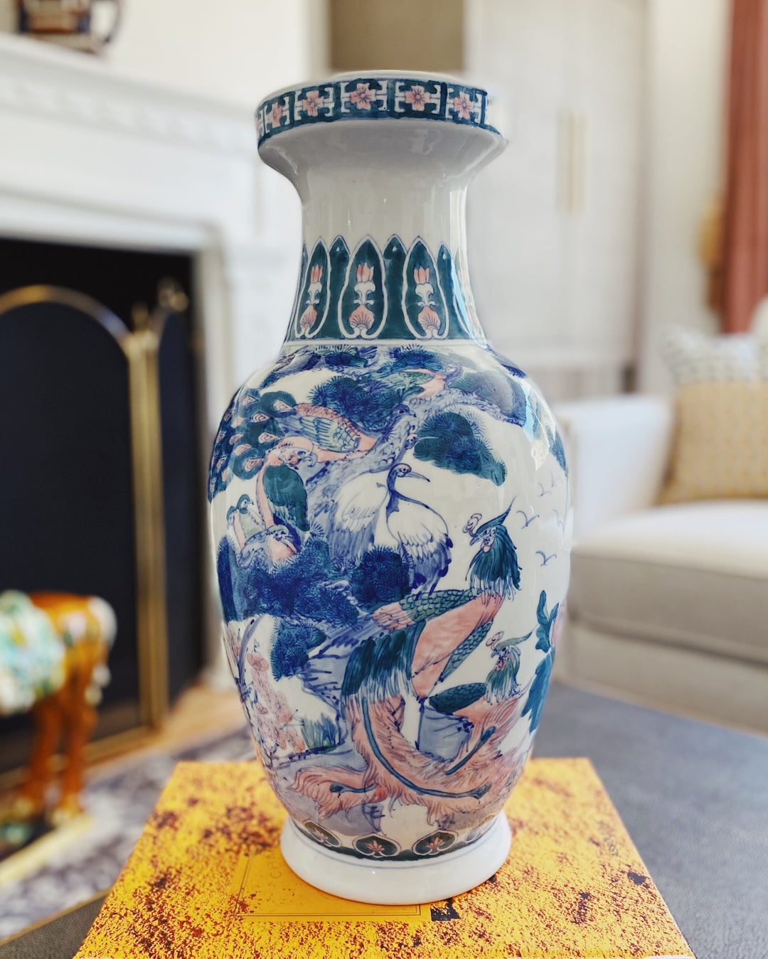 Large 18" Chinoiserie Pheasant Vase