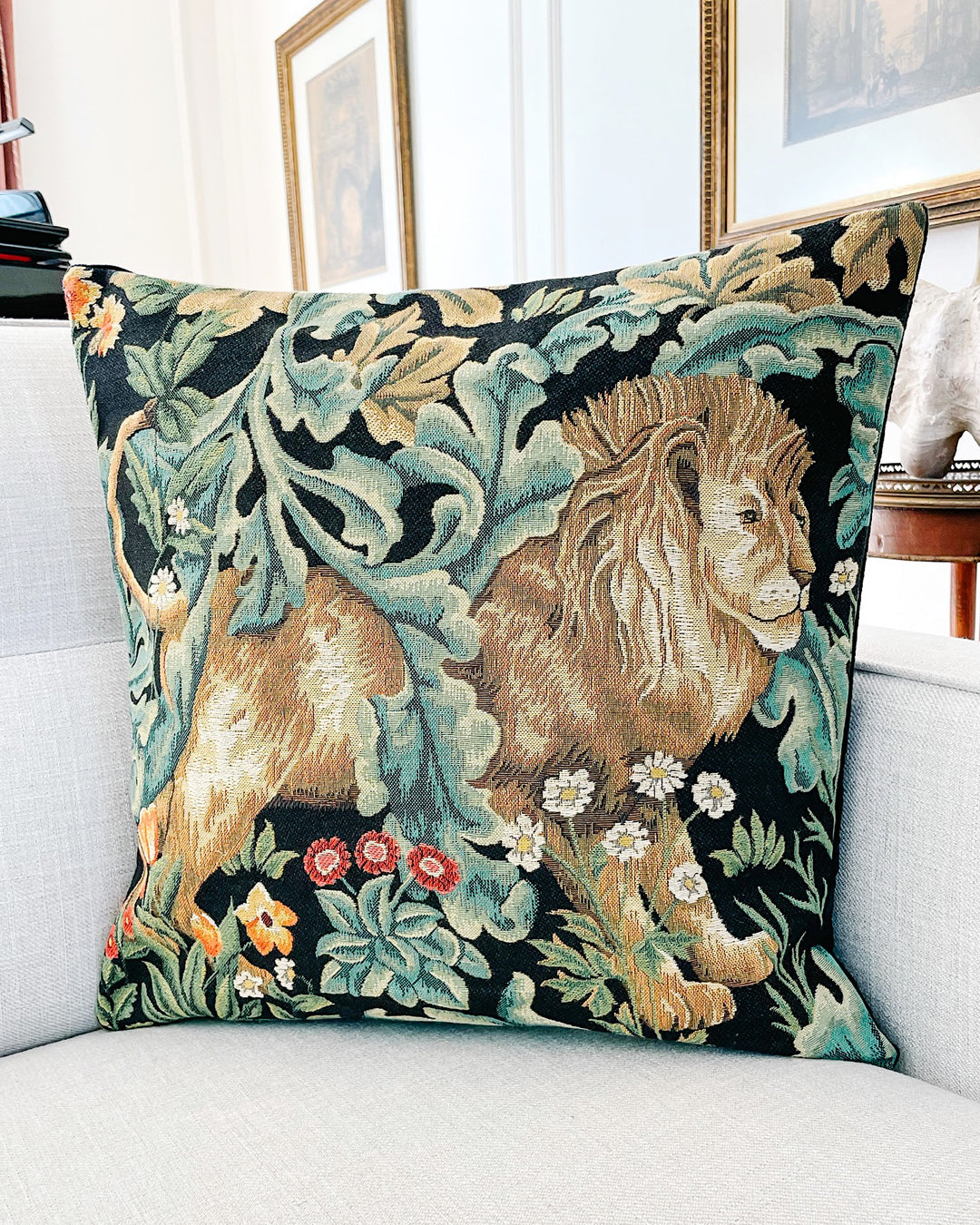 European Tapestry Forest Lion Pillow Cover