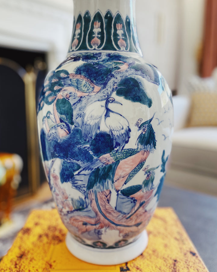 Large 18" Chinoiserie Pheasant Vase