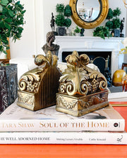 Pair Of Solid Brass Acanthus & Pineapple Bookends