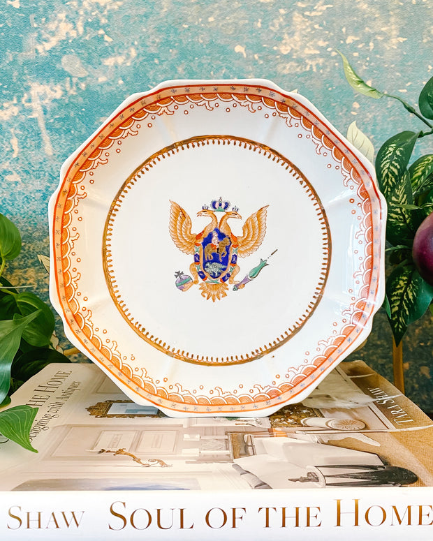 Octagonal Armorial Plate with Russian Imperial Coat of Arms Crest