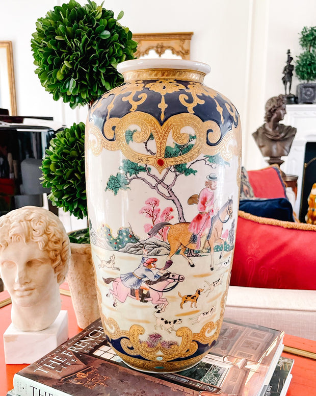 Tall Chinese Export Hunting Scene Vase