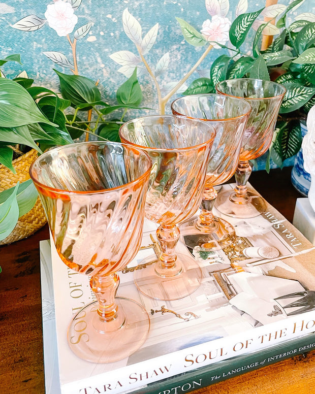 Vintage Luminarc Pink Rosaline Swirl Wine Glasses