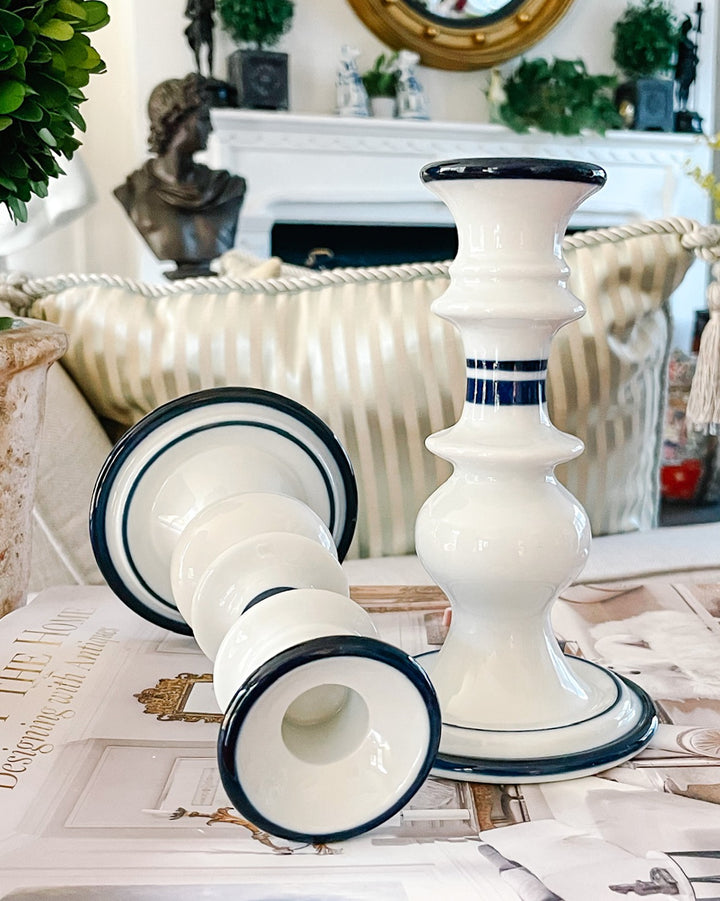 Navy Blue & White Scandinavian Candlesticks