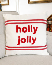 Holly Jolly Red Stripe Boucle Embroidered Pillow