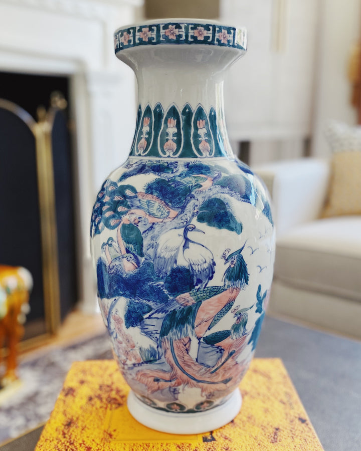 Large 18" Chinoiserie Pheasant Vase