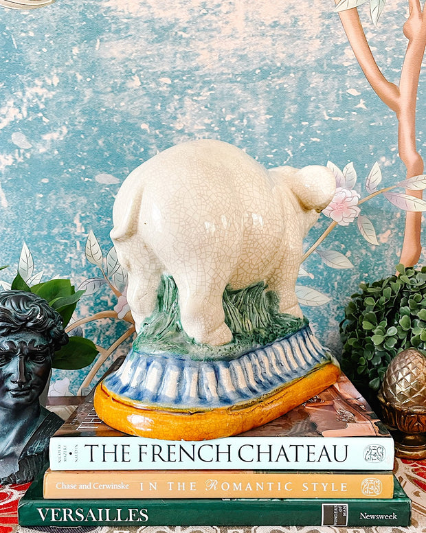 Adorable Large Majolica Pedestal Pig