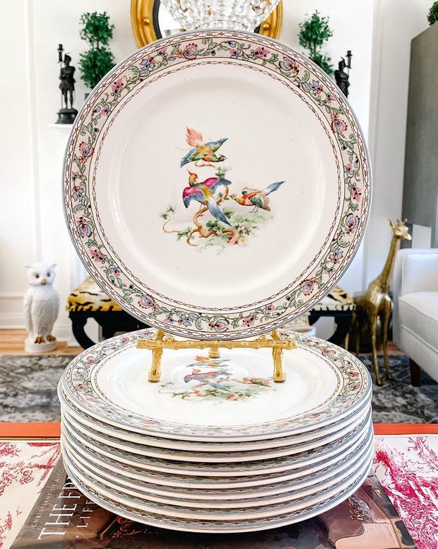 Antique 1890s English Staffordshire Dinner Plates, Set Of 10