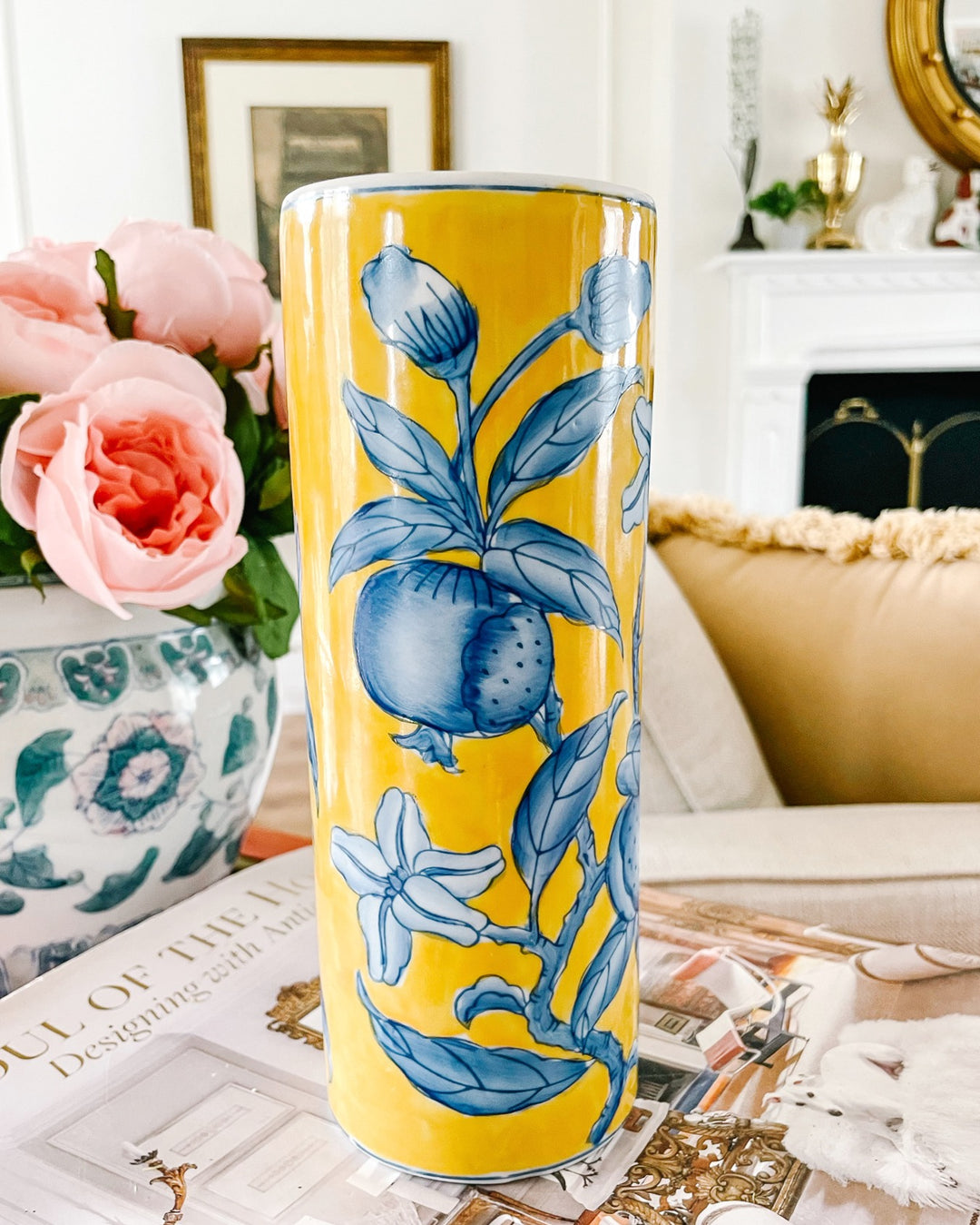 Petite Blue & Yellow Chinoiserie Flower Vase