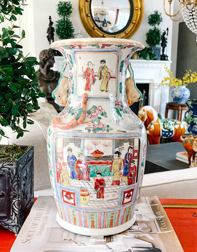 Famille Rose Vase With Salamanders & Foo Dogs