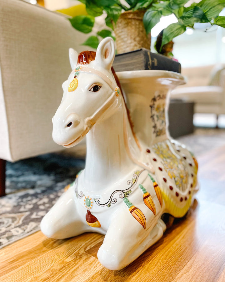 Vintage Hollywood Regency Horse Garden Stool