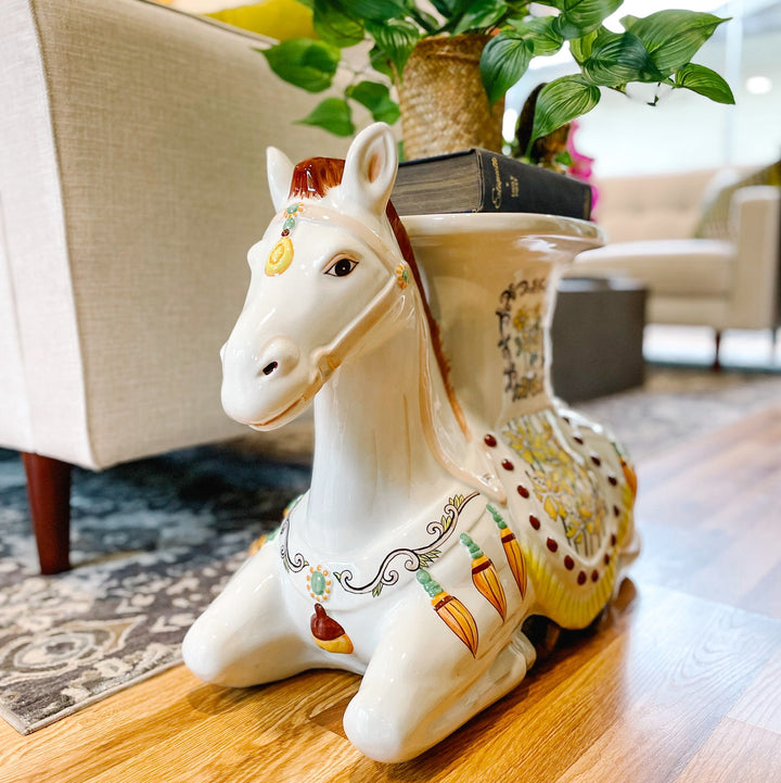 Vintage Hollywood Regency Horse Garden Stool