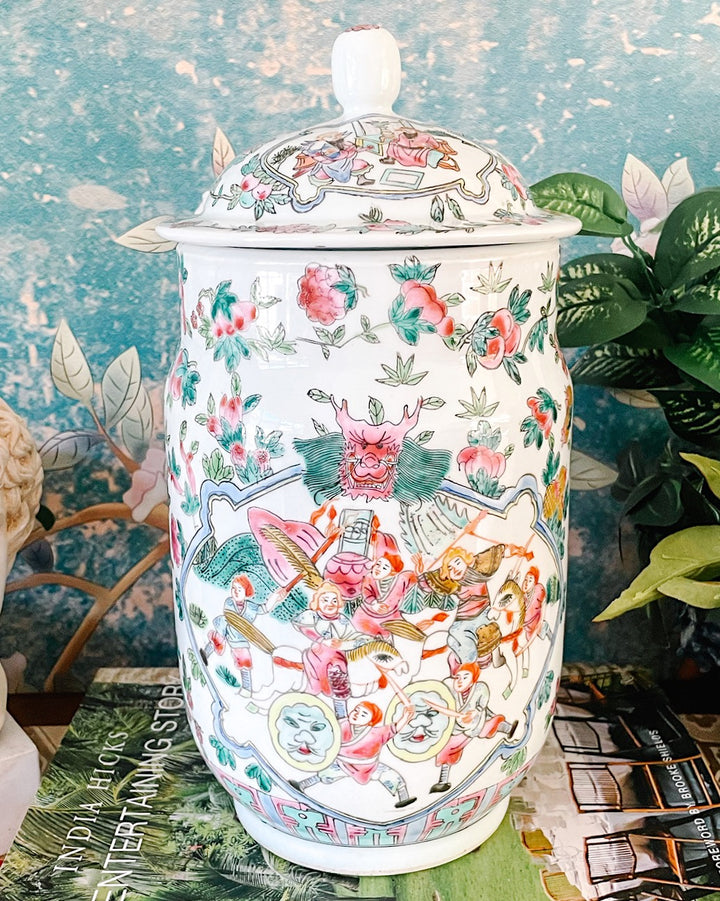 Ethan Allen Famille Rose Tall Lidded Jar