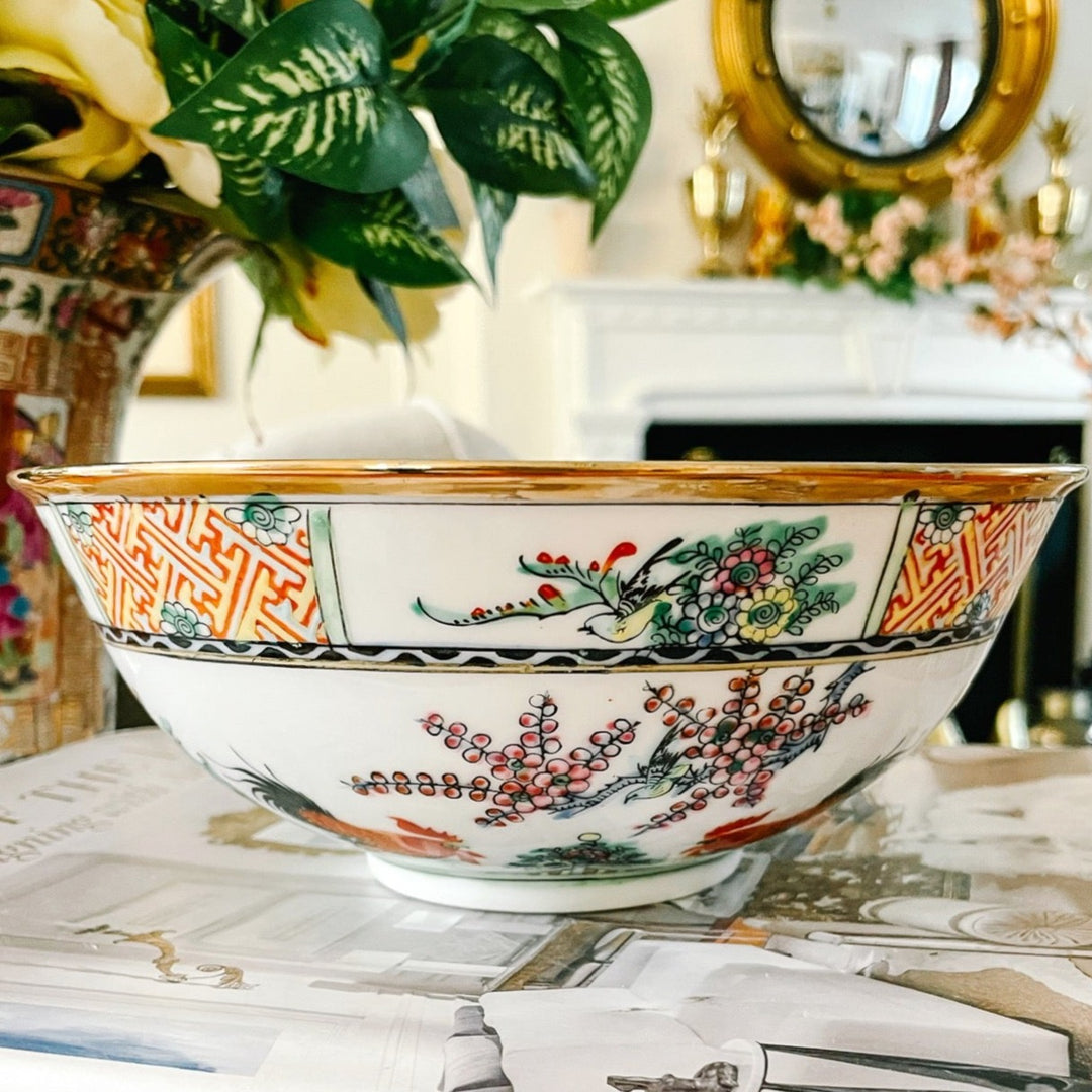 Antique Cantonese Famille Rose Bowl With Rooster Motif