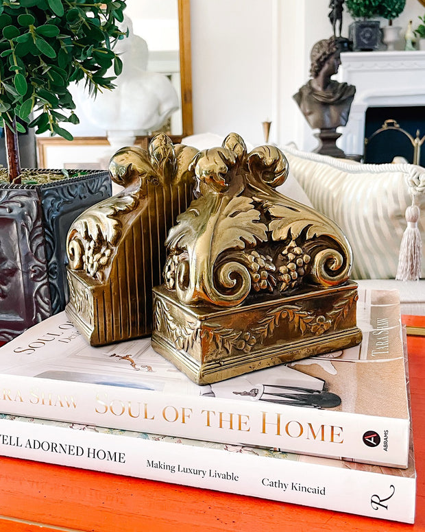 Pair Of Solid Brass Acanthus & Pineapple Bookends