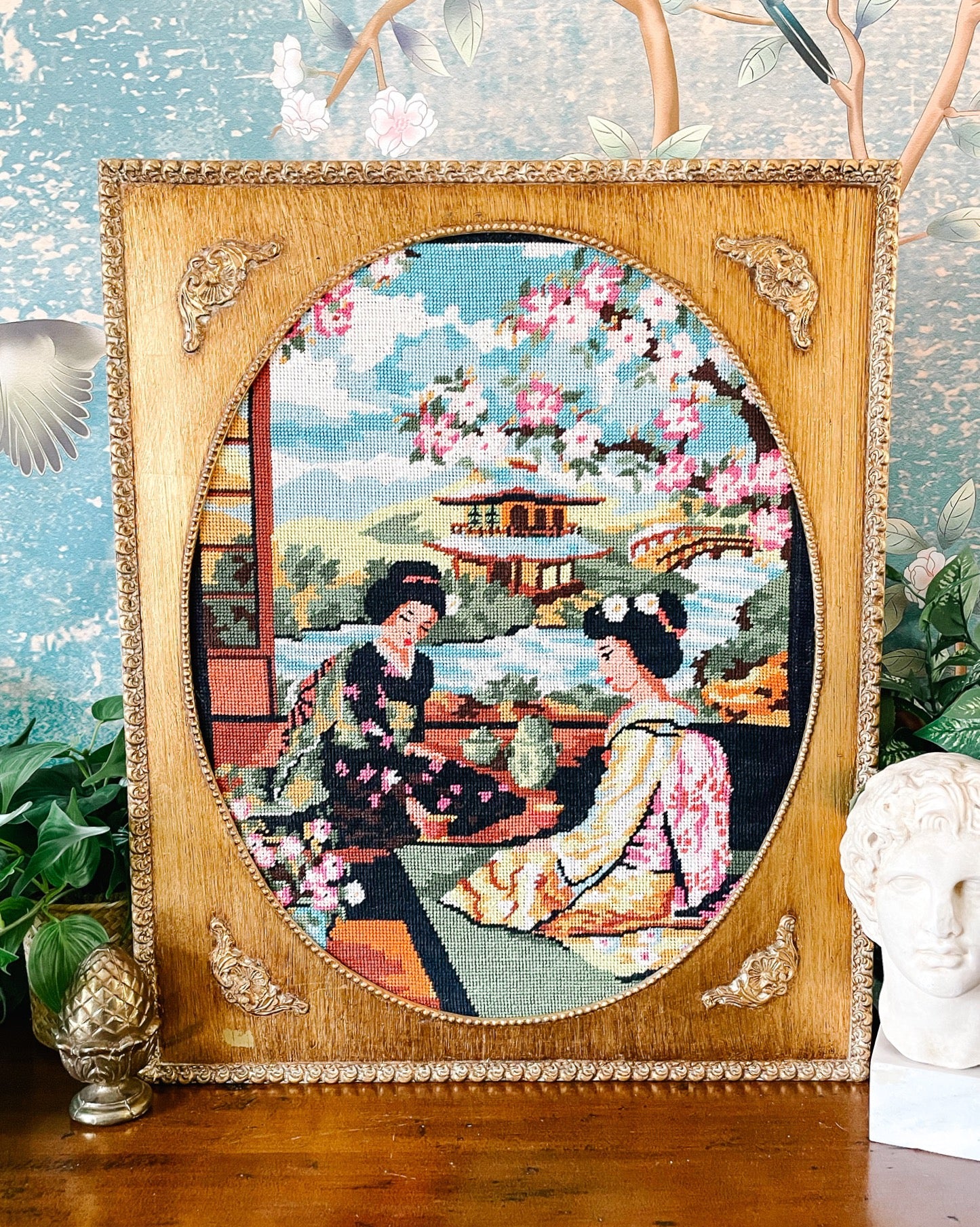 Original Large Needlepoint Of Japanese Geisha Court – House of Andaloo