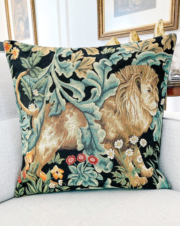 European Tapestry Forest Lion Pillow Cover