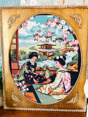 Original Large Needlepoint Of Japanese Geisha Court