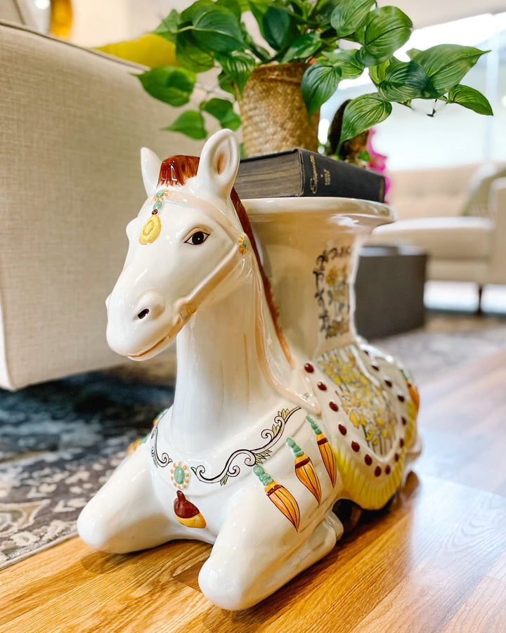 Vintage Hollywood Regency Horse Garden Stool