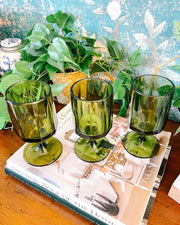 Colony Nouveau Olive Green Water Goblets, Set Of 3