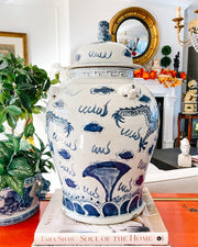 XL Chinoiserie Blue & White Imperial Dragon Temple Jar